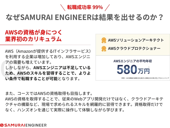 【オンライン】クラウドエンジニア転職保証コース：SAMURAI ENGINEER 侍エンジニア